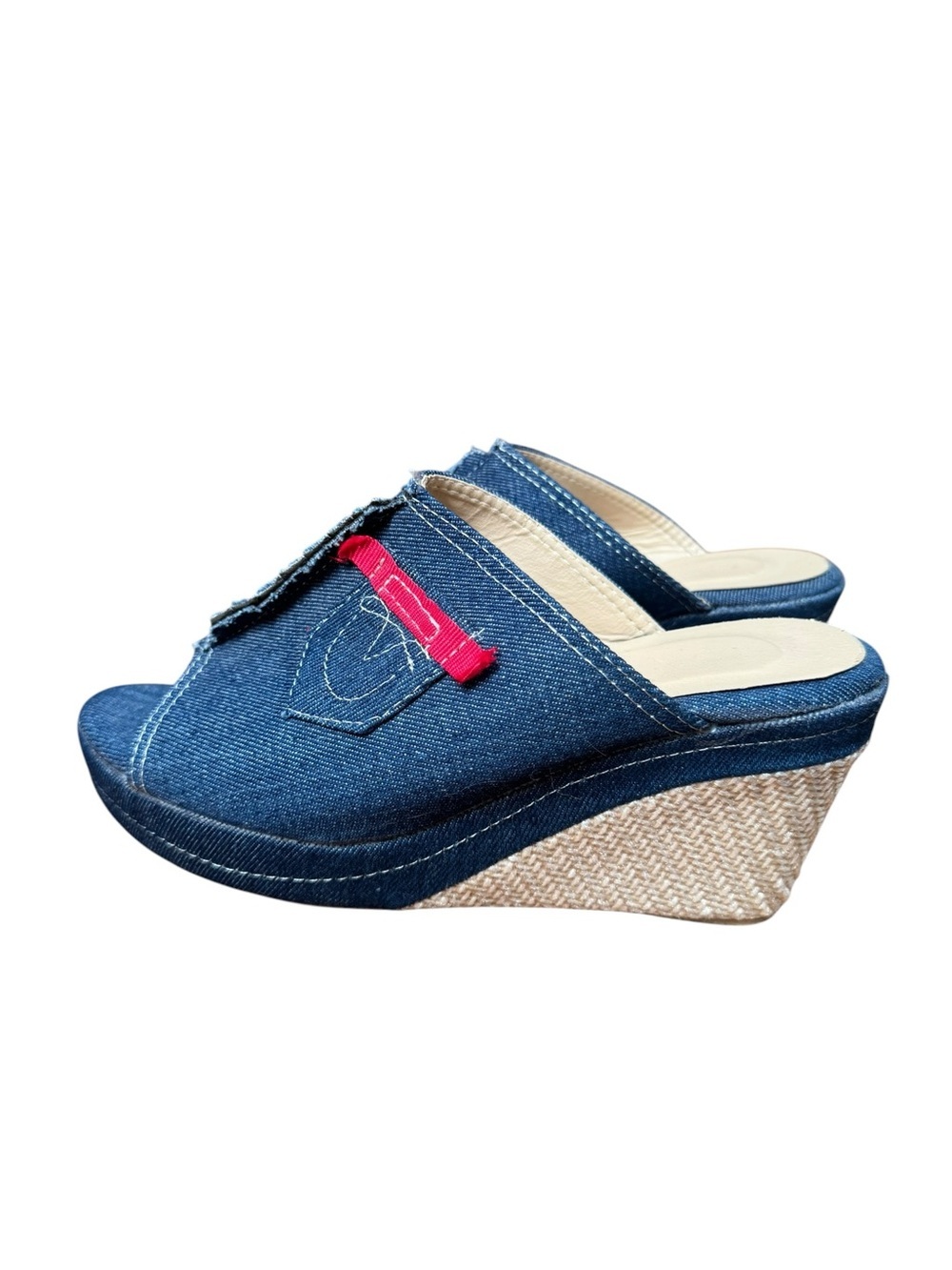 Vintage 1990’s 1970’s Dead stock Denim Wedge Espadrille Sandals